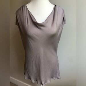 Escada 100% Silk Short Sleeve Cowl Neck Blouse. EU size 42 Silver/Gray